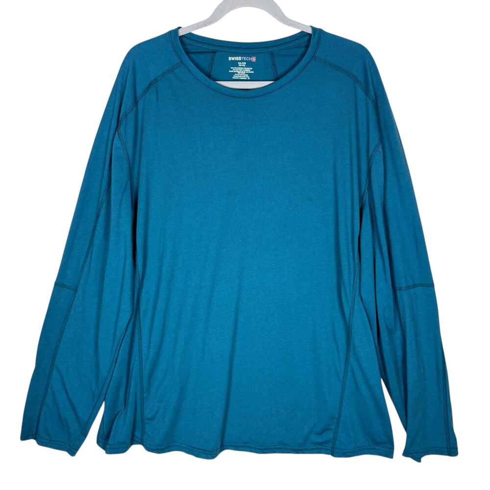 SwissTech Shirt Men 2XL Blue Crewneck Raglan Sleeve Performance Running Pullover